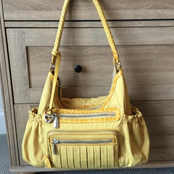 Brighton Handbags - Brighton Yellow Shoulder Bag with Front Zipper Pockets